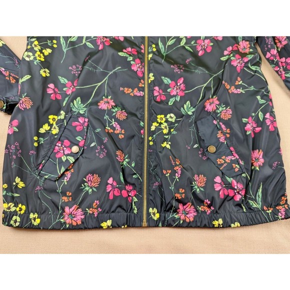 Signature Weekend Women's XL Black Floral Zip Up Windbreaker/Rain Jacket EUC - Picture 8 of 12